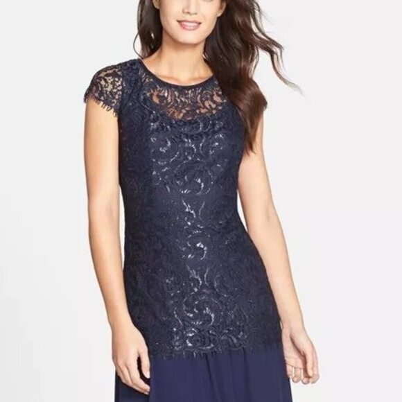 Alex Evenings Metallic Lace & Chiffon Gown (Size 14) - Picture 2 of 5